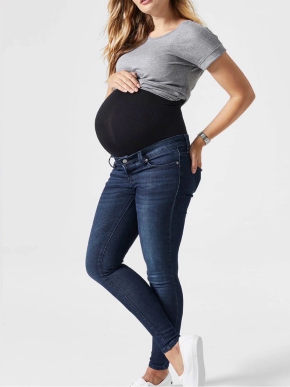 BLANQI Dark Blue Maternity Jeggings with Full Belly Panel Size 12